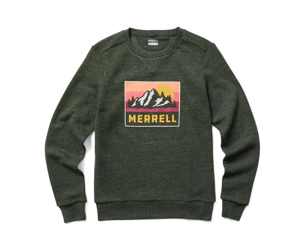 Merrell Long Sleeve Olive - Postcard Crewneck - Womens 18PMQAXIN